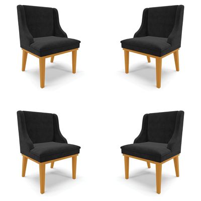 Kit 4 Cadeiras Decorativas Sala de Jantar Base Fixa de Madeira Firenze Suede Preto/Castanho G19 - Gran Belo