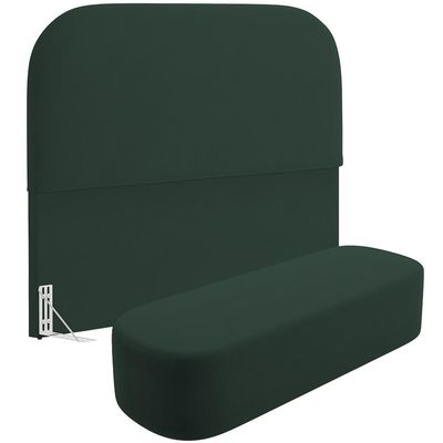 Cabeceira Cama Box King 195cm Lanna com Puff Recamier Doha W01  Suede Verde Musgo - Lyam Decor