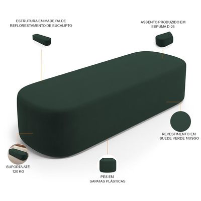 Cabeceira Cama Box King 195cm Lanna com Puff Recamier Doha W01  Suede Verde Musgo - Lyam Decor
