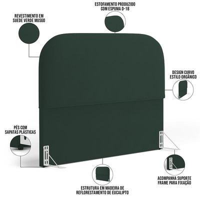Cabeceira Cama Box King 195cm Lanna com Puff Recamier Doha W01  Suede Verde Musgo - Lyam Decor
