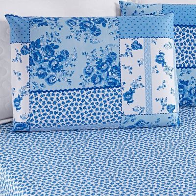Jogo de Cama Lençol Bouti Estampado Casal Padrão 03 Peças - Azul Sereno