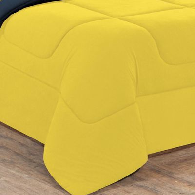 Edredom Malha 100% Algodão Gran Moratta 1 Peça Queen - Amarelo/Azul Marinho
