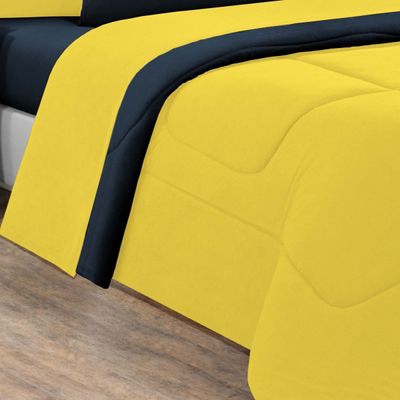 Edredom Malha 100% Algodão Gran Moratta 1 Peça Queen - Amarelo/Azul Marinho