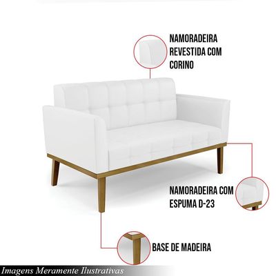 Poltrona Namoradeira Decorativa Karen Pés Fixo em Madeira Castanho PU Branco G19 - Gran Belo