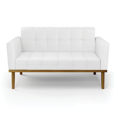 Poltrona Namoradeira Decorativa Karen Pés Fixo em Madeira Castanho PU Branco G19 - Gran Belo