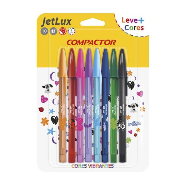 Caneta Esferográfica Compactor Jet Lux Colors 1.0mm com 8 Cores Vibrantes