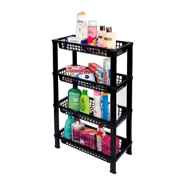 Estante de Plástico São Bernardo Multiuso com 4 Prateleiras Preta 73x39,7x19,8cm Estante de Plástico São Bernardo Multiuso com 4 Prateleiras Preta 73x39,7x19,8cm