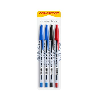 Caneta Esferográfica Compactor Top 1.0mm Colors com 4 Unidades