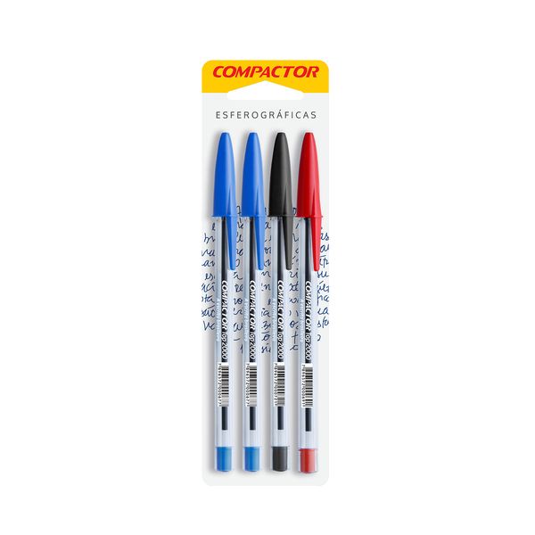 Caneta Esferográfica Compactor Top 1.0mm Colors com 4 Unidades Caneta Esferográfica Compactor Top 1.0mm Colors com 4 Unidades