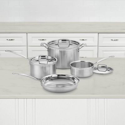 CONJUNTO CUISINART DE PANELAS MULTICLAD PRO 7 PEÇAS EM AÇO INOX MCP-7NP1