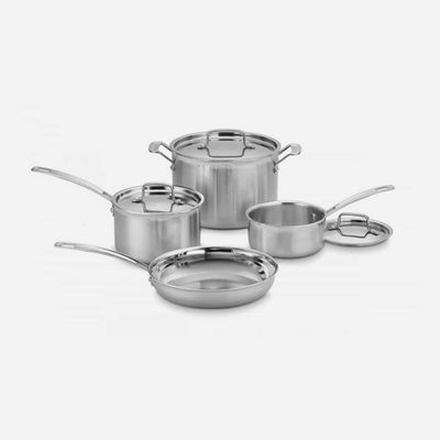 CONJUNTO CUISINART DE PANELAS MULTICLAD PRO 7 PEÇAS EM AÇO INOX MCP-7NP1