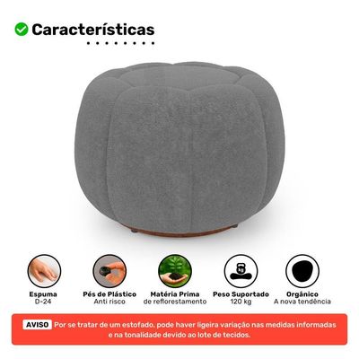 Puff Decorativo Estilo Abóbora Orgânico Shell Bouclê Cinza Escuro - Desk Design