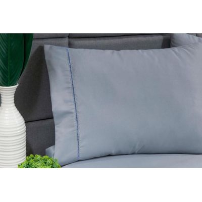 Jogo Lençol 400 Fios Ponto Palito Cama Solteiro 2Pçs Poliéster - Cinza