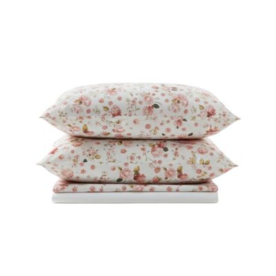 Jogo de Lençol Bella Queen 4 Peças Percal 200 Fios Estampado Floral - Rosa Sereno - 100% Poliéster