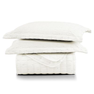 Kit Colcha Cobre Leito Plissê Casal Seersucker Premium 3 Peças Maciez e Leveza com Textura 3D Palha Marfim