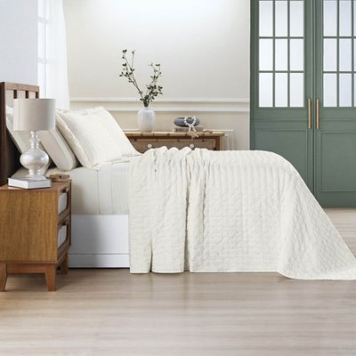 Kit Colcha Cobre Leito Plissê Casal Seersucker Premium 3 Peças Maciez e Leveza com Textura 3D Palha Marfim
