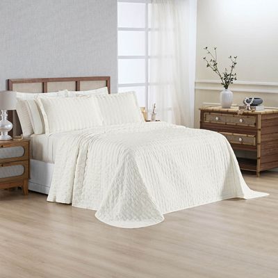 Kit Colcha Cobre Leito Plissê Casal Seersucker Premium 3 Peças Maciez e Leveza com Textura 3D Palha Marfim