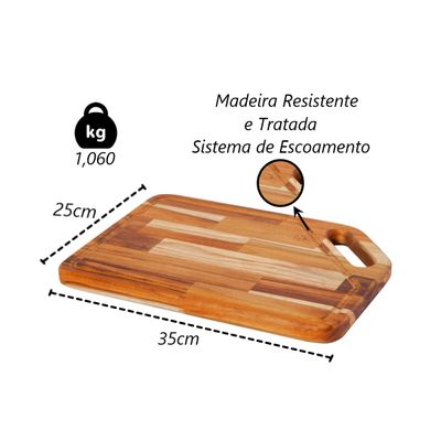 Tábua de Corte Chanfrada Madeira Legumes Churrasco 25x35cm