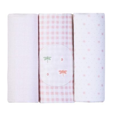 Kit Cueiro Bebê Manta Bordados Libélula Rosa Papi 80 x 80Cm