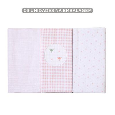 Kit Cueiro Bebê Manta Bordados Libélula Rosa Papi 80 x 80Cm