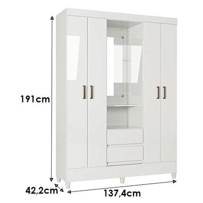 Guarda Roupa Solteiro 4 Portas Com Pés Capelinha Fit Branco Brilho - Santos Andirá