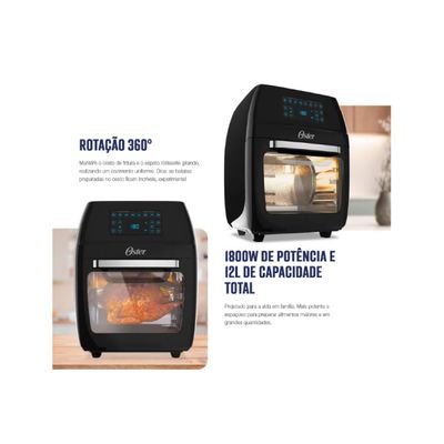 Fritadeira oster oven 1800w 12 L 3funcoes fryer  Ofrt780 110V Preto