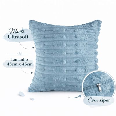 Kit 2 Capas de Almofada Polar Manta Ultrasoft com Ziper Decorativa Sofá Sala Quarto Azul Turmalina
