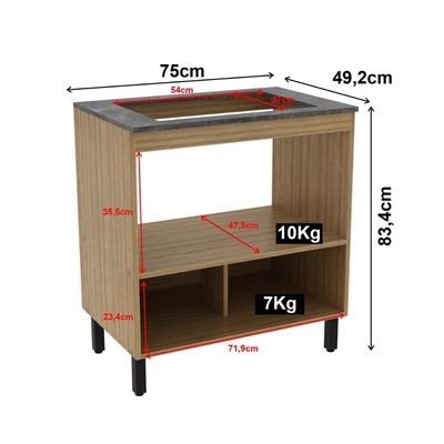 Balcão Cozinha Cooktop 4 Bocas Amêndoa com 1 Porta Basculante e Nicho Para Forno ou Forno-Microondas BL3315