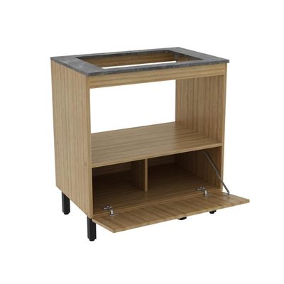 Balcão Cozinha Cooktop 4 Bocas Amêndoa com 1 Porta Basculante e Nicho Para Forno ou Forno-Microondas BL3315