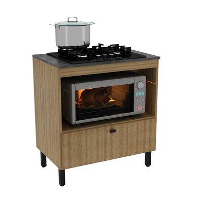Balcão Cozinha Cooktop 4 Bocas Amêndoa com 1 Porta Basculante e Nicho Para Forno ou Forno-Microondas BL3315