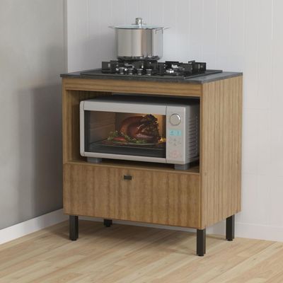 Balcão Cozinha Cooktop 4 Bocas Amêndoa com 1 Porta Basculante e Nicho Para Forno ou Forno-Microondas BL3315