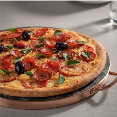 Forma De Pedra Sabão Para Pizza 42 Cm Alças De Cobre Curada