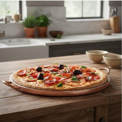 Forma De Pedra Sabão Para Pizza 42 Cm Alças De Cobre Curada