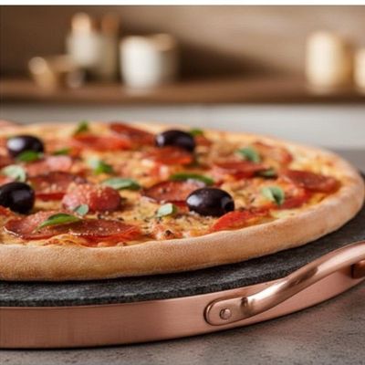 Forma De Pedra Sabão Para Pizza 42 Cm Alças De Cobre Curada