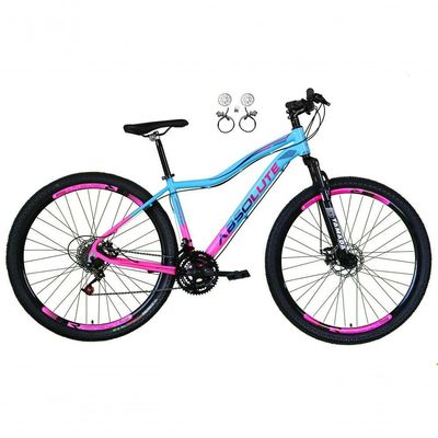Bicicleta Aro 29 Absolute Hera Feminina 24v Freio Hidraulico Garfo Suspensão Mtb Alumínio Azul-rosa Tam: 15