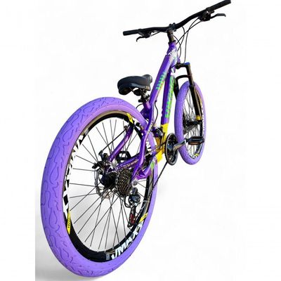 Bicicleta Aro 26 Vikingx Tuff Câmbios Shimano Freio Hidráulico 21v Freeride Aro Vmaxx Flame Roxo-amarelo-Verde X25