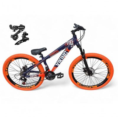 Bicicleta Aro 26 Vikingx Tuff Câmbios Shimano 21v Freeride Freio A Disco Aro Vmaxx Pneu Flame Roxo-Laranja X25