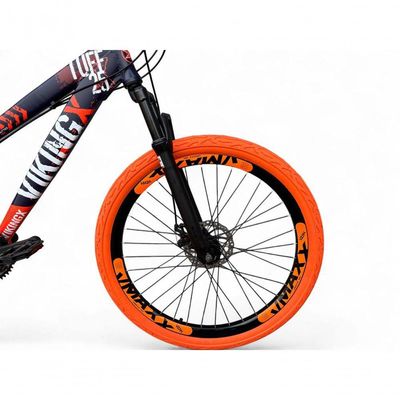 Bicicleta Aro 26 Vikingx Tuff Câmbios Shimano 21v Freeride Freio A Disco Aro Vmaxx Pneu Flame Roxo-Laranja X25