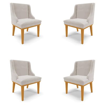 Kit 4 Cadeiras Decorativas Sala de Jantar Base Fixa de Madeira Firenze Veludo Cinza/Castanho G19 - Gran Belo