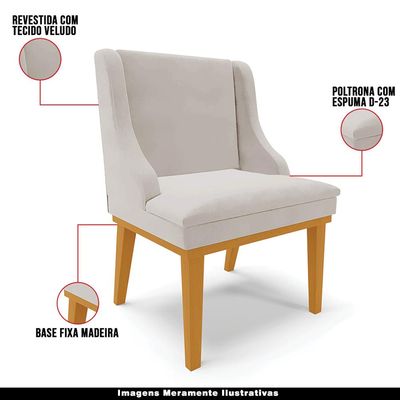 Kit 4 Cadeiras Decorativas Sala de Jantar Base Fixa de Madeira Firenze Veludo Cinza/Castanho G19 - Gran Belo