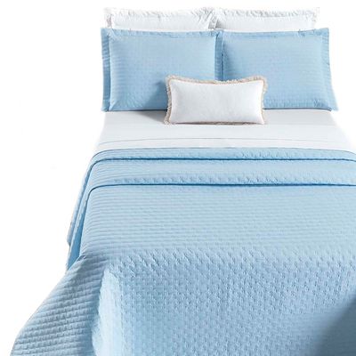 Kit Cobre Leito Colcha Quality Queen 3 Peças Percale 200 Fios Bordado - Azul Céu