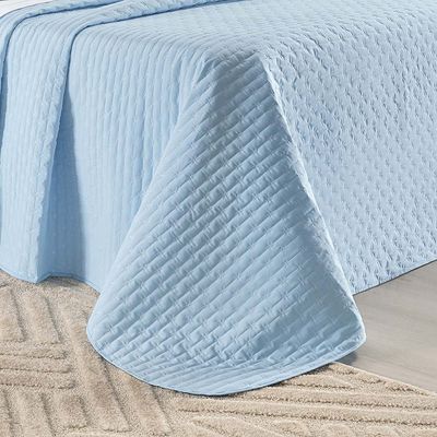 Kit Cobre Leito Colcha Quality Queen 3 Peças Percale 200 Fios Bordado - Azul Céu