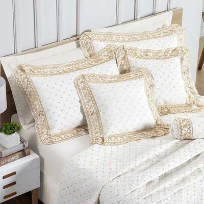 Kit Cobre Leito Colcha Nuance King 06 Peças Percal 200 Fios 100% Algodão Bordado - Off White