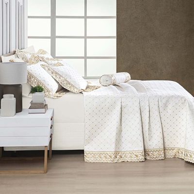 Kit Cobre Leito Colcha Nuance King 06 Peças Percal 200 Fios 100% Algodão Bordado - Off White