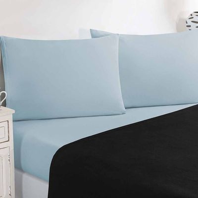 Jogo De Cama Malha Lençol 100% Algodão Gran Moratta 4 Peças King - Preto/Azul Bebê