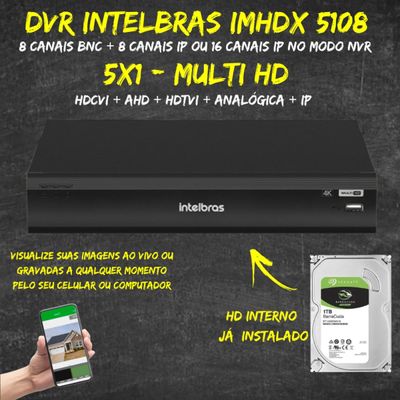 Dvr 8 canais Imhdx 5108 Intelbras Multi Hd 4k c/Hd 1TB
