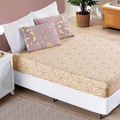 Jogo de Cama Lençol Bouti Estampado Queen 03 Peças - Lavanda