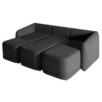 Sofá Cama Modulado Retrátil e Reclinável Decorativo Varsóvia 306cm Veludo Cinza Chumbo G33 - Gran Belo