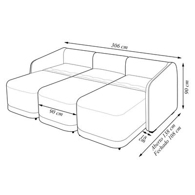 Sofá Cama Modulado Retrátil e Reclinável Decorativo Varsóvia 306cm Veludo Cinza Chumbo G33 - Gran Belo