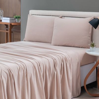 Jogo de Cama Lençol Sereno Casal em Malha Algodão 4 Peças - Bege